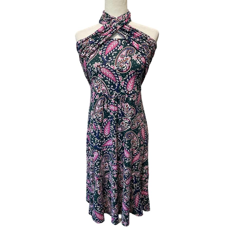 Boden Lilah Multi-Way Dress Sz 8L Halter Strapless Versatile Green Pink paisley